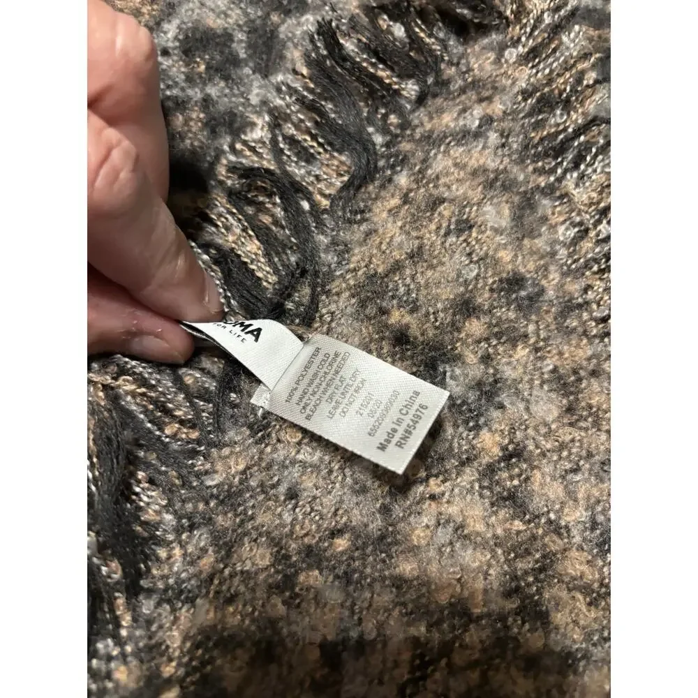 Sonoma Leopard Print Scarf Soft Fringe Cozy Wrap Gray Brown